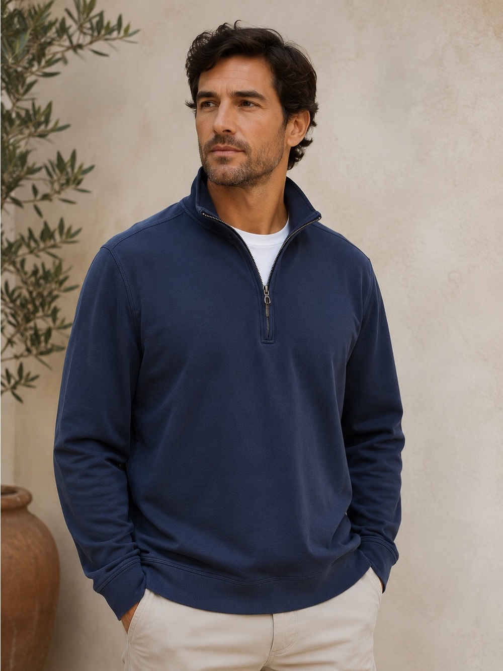 Tommy Bahama Pima Cotton 1/4 Zip Pullover Navy Minimalist L Preppy Casual Office